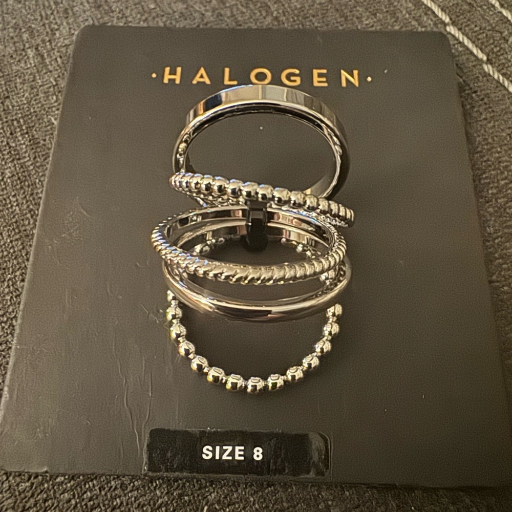 NWT: Halogen 5 Boho Stacking Silver Rings - Picture 3 of 4